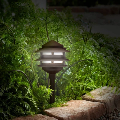 John Timberland Three-Tier Pagoda 11" High Bronze LED Path Lights Set Of 2 4 John Timberland Three-Tier Pagoda 11" High Bronze LED Path Lights Set Of 2 - Image 4