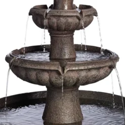 John Timberland Italian Style 3 Tier Outdoor Floor Water Fountain With Light LED 43" High Gray Faux Stone Garden Patio Backyard -John Timberland Shop GUEST bfddbedd f353 400e b207 07c102920db5