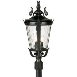 John Timberland Casa Marseille Vintage Outdoor Post Light Textured Black With Flat Base Pole 99 3/4" Clear Hammered Glass For Exterior Barn Deck House