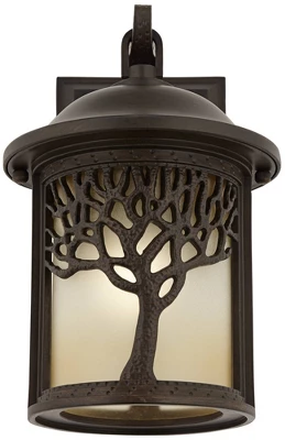 John Timberland Mission Outdoor Wall Light Fixture Bronze Tree Motif 12 1/4" Amber Glass Lantern For Exterior House Porch Patio 4 John Timberland Mission Outdoor Wall Light Fixture Bronze Tree Motif 12 1/4" Amber Glass Lantern For Exterior House Porch Patio - Image 4