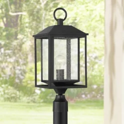 John Timberland Califa Modern Outdoor Post Light Black Metal Cage 21 3/4" Clear Seedy Glass For Exterior Barn Deck House Porch Yard Patio Home Outside