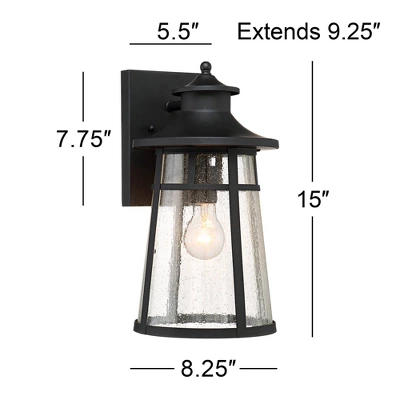 John Timberland Clement Mission Outdoor Wall Light Fixtures Set Of 2 Cast Iron Black 15" Clear Seedy Glass For Post Exterior Barn Deck House Porch 3 John Timberland Clement Mission Outdoor Wall Light Fixtures Set Of 2 Cast Iron Black 15" Clear Seedy Glass For Post Exterior Barn Deck House Porch - Image 3