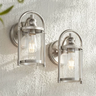 John Timberland Rustic Farmhouse Outdoor Wall Light Fixtures Set Of 2 Brushed Nickel 10 1/4" Clear Glass For Exterior Barn Deck House Porch Yard Patio 1 John Timberland Rustic Farmhouse Outdoor Wall Light Fixtures Set Of 2 Brushed Nickel 10 1/4" Clear Glass For Exterior Barn Deck House Porch Yard Patio