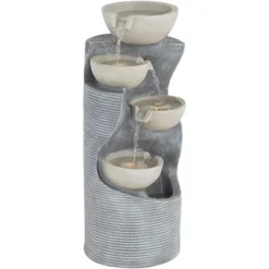 Tarin Four Bowl 31 1/2" High Large Modern Indoor Outdoor Decor Faux Stone Floor Fountain With Light LED Cascading Outside Garden -John Timberland Shop GUEST c6e3d456 45a5 4850 9cde 6911aec93334