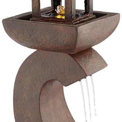 Pagoda 31" High Large Zen Japanese Indoor Outdoor Decor Rust Stone Floor Fountain With Light LED Waterfall Outside Garden Patio Yard 4 Pagoda 31" High Large Zen Japanese Indoor Outdoor Decor Rust Stone Floor Fountain With Light LED Waterfall Outside Garden Patio Yard - Image 4