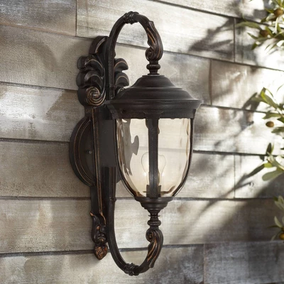 John Timberland Bellagio Vintage Rustic Outdoor Wall Light Fixture Veranda Bronze 26" Amber Hammered Glass For Post Exterior Barn Deck House Porch 1 John Timberland Bellagio Vintage Rustic Outdoor Wall Light Fixture Veranda Bronze 26" Amber Hammered Glass For Post Exterior Barn Deck House Porch