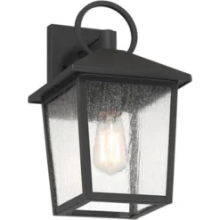 John Timberland Westmont 13 3/4" High Modern Outdoor Wall Light Fixture Mount Porch House Exterior Weatherproof Sand Black Aluminum Seeded Glass Shade -John Timberland Shop GUEST cbf95a64 7a10 4fb6 81f7 2c401cec349a