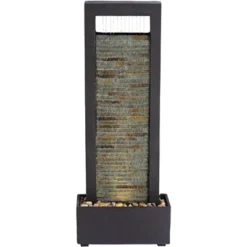 Stave 48" High Large Modern Indoor Outdoor Decor Cream Slate Stone Floor Fountain With Light LED Waterfall Outside Garden Patio Yard -John Timberland Shop GUEST cc1db8a6 1cae 495e 8975 173b608164f5