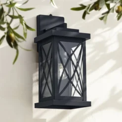 John Timberland Woodland Park Outdoor Wall Light Fixture Black Dusk To Dawn 15" Clear Glass For Post Exterior Barn Deck House Porch Yard Patio Home