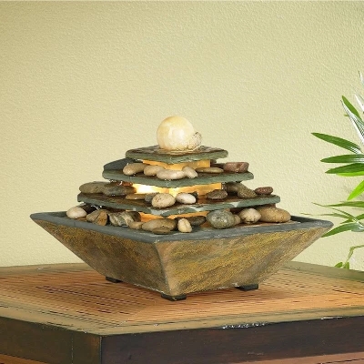 John Timberland Four Tiers Rustic 4 Tier Slate Stone Indoor Tabletop Water Fountain With LED Light 9" For Table Office Desk Home Bedroom Living Room 1 John Timberland Four Tiers Rustic 4 Tier Slate Stone Indoor Tabletop Water Fountain With LED Light 9" For Table Office Desk Home Bedroom Living Room
