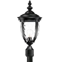 John Timberland Bellagio Rustic Outdoor Post Light Texturized Black With Flat Base Pole 99 3/4" Clear Hammered Glass For Exterior Barn Deck House Home