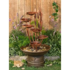 John Timberland Water Lilies And Cat Tails Rustic Cascading Outdoor Floor Water Fountain 33" For Yard Garden Patio Home Deck Porch House Exterior Roof -John Timberland Shop GUEST d4705388 1213 4662 b6af 617e9ae84da2