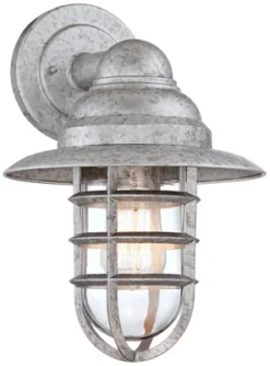 John Timberland Marlowe 13 1/4" High Farmhouse Rustic Hooded Cage Outdoor Wall Light Fixture Mount Porch House Set Of 2 Galvanized Clear Glass Shade -John Timberland Shop GUEST d58e4629 3822 400b 91b5 b777cab2bb6c