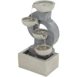 Tarin Four Bowl 23 1/2" High Large Modern Indoor Outdoor Decor Gray Faux Stone Floor Fountain With Light LED Cascading Outside -John Timberland Shop GUEST d77108a8 f1d5 4825 bdce 5ebd4cbfd7b8
