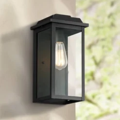 John Timberland Eastcrest Modern Outdoor Wall Light Fixture Textured Black 14" Clear Glass Panels For Post Exterior Barn Deck House Porch Yard Patio