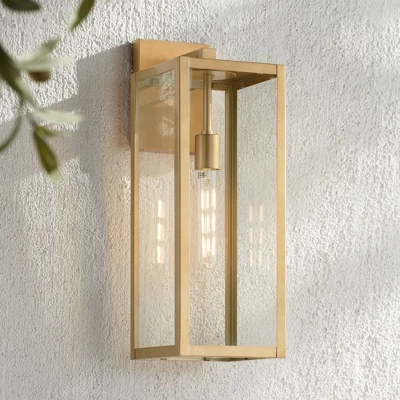 John Timberland Titan Modern Outdoor Wall Light Fixtures Set Of 2 Soft Gold Rectangular Frame 20 1/4" Clear Glass For Post Exterior Barn 6 John Timberland Titan Modern Outdoor Wall Light Fixtures Set Of 2 Soft Gold Rectangular Frame 20 1/4" Clear Glass For Post Exterior Barn - Image 6