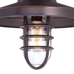 John Timberland Marlowe Rustic Industrial Outdoor Wall Light Fixtures Set Of 2 Painted Bronze Hooded Cage 13" Clear Glass For Exterior