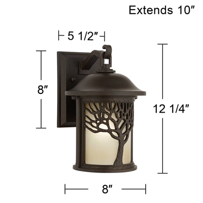 John Timberland Mission Outdoor Wall Light Fixture Bronze Tree Motif 12 1/4" Amber Glass Lantern For Exterior House Porch Patio 8 John Timberland Mission Outdoor Wall Light Fixture Bronze Tree Motif 12 1/4" Amber Glass Lantern For Exterior House Porch Patio - Image 8