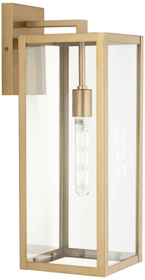John Timberland Titan Modern Outdoor Wall Light Fixtures Set Of 2 Soft Gold Rectangular Frame 20 1/4" Clear Glass For Post Exterior Barn 4 John Timberland Titan Modern Outdoor Wall Light Fixtures Set Of 2 Soft Gold Rectangular Frame 20 1/4" Clear Glass For Post Exterior Barn - Image 4