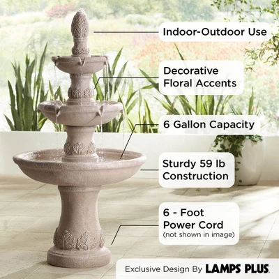 Domanico 57" High Large Italian Indoor Outdoor Decor Sand Stone Floor Fountain Waterfall 3-Tier Outside Garden Patio Yard Backyard 2 Domanico 57" High Large Italian Indoor Outdoor Decor Sand Stone Floor Fountain Waterfall 3-Tier Outside Garden Patio Yard Backyard - Image 2