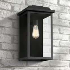 John Timberland Eastcrest Modern Outdoor Wall Light Fixture Textured Black 18 1/2" Clear Glass Panels For Post Exterior Barn Deck House Porch Yard