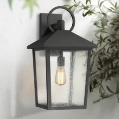 John Timberland Westmont 22" High Modern Outdoor Wall Light Fixture Mount Porch House Exterior Weatherproof Sand Black Aluminum Seeded Glass Shade