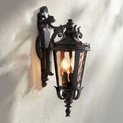 John Timberland Casa Marseille Rustic Outdoor Wall Light Fixture Valencia Bronze Scroll 21 3/4" Champagne Hammered Glass For Post Exterior Barn Deck 1 John Timberland Casa Marseille Rustic Outdoor Wall Light Fixture Valencia Bronze Scroll 21 3/4" Champagne Hammered Glass For Post Exterior Barn Deck
