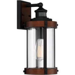 John Timberland Stan Industrial Outdoor Wall Light Fixture Dark Faux Wood Black Motion Sensor 15 1/2" Clear Glass For Post Exterior Barn Deck House -John Timberland Shop GUEST e7fa3367 261d 487c b9d8 bb0dcbe4169c