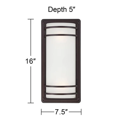 John Timberland Habitat Modern Industrial Outdoor Wall Light Fixtures Set Of 2 Rubbed Bronze 16" Opal Glass For Post Exterior Barn Deck 6 John Timberland Habitat Modern Industrial Outdoor Wall Light Fixtures Set Of 2 Rubbed Bronze 16" Opal Glass For Post Exterior Barn Deck - Image 6