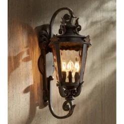 John Timberland Casa Marseille Vintage Rustic Outdoor Wall Light Fixture Bronze Scroll 27 1/2" Hammered Glass For Post Exterior Barn Deck House Porch -John Timberland Shop GUEST eb3c4d86 ec67 429d 927a d5f5bcc98abd
