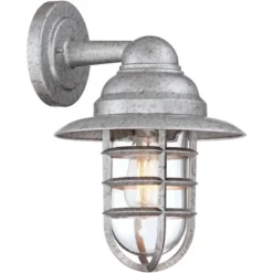 John Timberland Marlowe Industrial Outdoor Wall Light Fixture Galvanized Hooded Cage 13" Clear Glass For Post Exterior Barn Deck House Porch Yard Home -John Timberland Shop GUEST ee68b5ab aedc 4b54 875b 7ca04366b8ec
