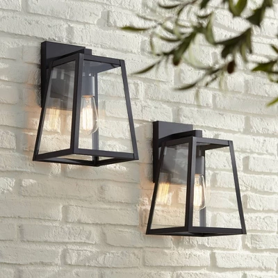 John Timberland Arrington Industrial Outdoor Wall Light Sconces Set Of 2 Mystic Black Hardwire 8" Fixture Clear Glass For Bedroom Bathroom Vanity Home 1 John Timberland Arrington Industrial Outdoor Wall Light Sconces Set Of 2 Mystic Black Hardwire 8" Fixture Clear Glass For Bedroom Bathroom Vanity Home