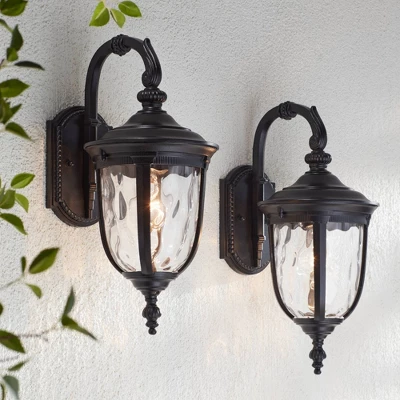 John Timberland Bellagio Vintage Outdoor Wall Light Fixtures Set Of 2 Texturized Black Downbridge 16 1/2" Clear Hammered Glass For Post Exterior Barn 1 John Timberland Bellagio Vintage Outdoor Wall Light Fixtures Set Of 2 Texturized Black Downbridge 16 1/2" Clear Hammered Glass For Post Exterior Barn