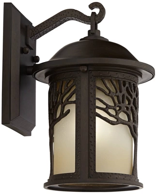 John Timberland Mission Outdoor Wall Light Fixture Bronze Tree Motif 12 1/4" Amber Glass Lantern For Exterior House Porch Patio 7 John Timberland Mission Outdoor Wall Light Fixture Bronze Tree Motif 12 1/4" Amber Glass Lantern For Exterior House Porch Patio - Image 7