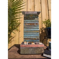 Stave 19" High Small Rustic Zen Indoor Outdoor Decor Slate Stone Tabletop Fountain With Light LED Waterfall Outside Garden Patio -John Timberland Shop GUEST f3bc1189 8534 42a0 a8dd e6003cffe49c
