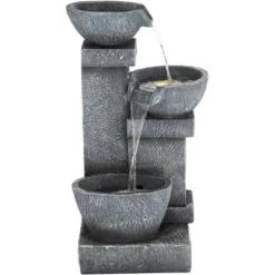 Three Bowls 32 1/4" High Large Modern Indoor Outdoor Decor Gray Faux Stone Floor Fountain With Light LED Cascading Outside Garden -John Timberland Shop GUEST f48d8ddb 01eb 4b89 8ea2 050355ef6e2d