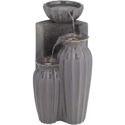 Three Bowls 26 1/2" High Large Modern Outdoor Decor Dark Gray Ceramic Floor Fountain With Light LED 3-Tier Outside Garden Patio Yard 9 Three Bowls 26 1/2" High Large Modern Outdoor Decor Dark Gray Ceramic Floor Fountain With Light LED 3-Tier Outside Garden Patio Yard - Image 9