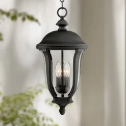 John Timberland Park Sienna Vintage Outdoor Hanging Light Black Metal 20" Clear Glass For Post Exterior Barn Deck House Porch Yard Patio Home Outside
