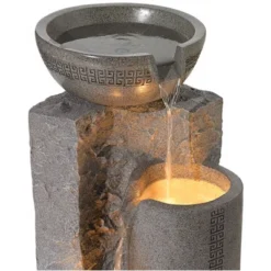 John Timberland Bowl And Pillar Modern Zen Cascading Outdoor Floor Water Fountain With LED Light 34 1/2" For Yard Garden Patio Home Deck Porch House -John Timberland Shop GUEST f67db059 e216 4539 94ae e88067330663
