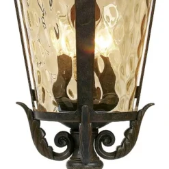 John Timberland Casa Marseille Rustic Vintage Flush Mount Outdoor Hanging Light Bronze Scroll 23 3/4" Champagne Hammered Glass For Post Exterior Barn -John Timberland Shop GUEST f6bc400e 03ce 4e32 bc58 e927305684c1