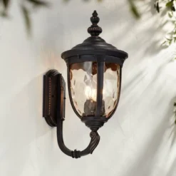 John Timberland Bellagio Vintage Rustic Outdoor Wall Light Fixture Veranda Bronze Upbridge 21" Hammered Glass Sconce For Post Exterior Barn Deck House