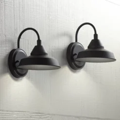 John Timberland Westley Rustic Farmhouse Outdoor Wall Light Fixtures Set Of 2 Black LED Dark Sky Gooseneck Arm 8 1/2" For Post Exterior