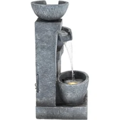 Three Bowls 32 1/4" High Large Modern Indoor Outdoor Decor Gray Faux Stone Floor Fountain With Light LED Cascading Outside Garden -John Timberland Shop GUEST fa629397 4083 4298 ad12 d4674b3383f8