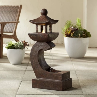 Pagoda 31" High Large Zen Japanese Indoor Outdoor Decor Rust Stone Floor Fountain With Light LED Waterfall Outside Garden Patio Yard 1 Pagoda 31" High Large Zen Japanese Indoor Outdoor Decor Rust Stone Floor Fountain With Light LED Waterfall Outside Garden Patio Yard