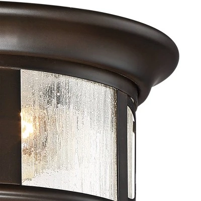 John Timberland Modern Flush Mount Outdoor Ceiling Light Fixture Mission Oil Rubbed Bronze Drum 12" Seedy Glass Damp Rated For Porch Patio 2 John Timberland Modern Flush Mount Outdoor Ceiling Light Fixture Mission Oil Rubbed Bronze Drum 12" Seedy Glass Damp Rated For Porch Patio - Image 2