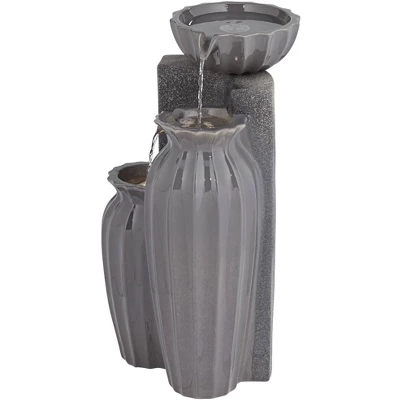 Three Bowls 26 1/2" High Large Modern Outdoor Decor Dark Gray Ceramic Floor Fountain With Light LED 3-Tier Outside Garden Patio Yard 7 Three Bowls 26 1/2" High Large Modern Outdoor Decor Dark Gray Ceramic Floor Fountain With Light LED 3-Tier Outside Garden Patio Yard - Image 7