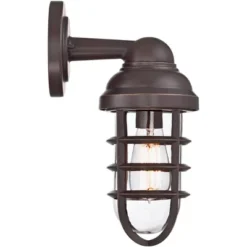 John Timberland Marlowe Industrial Outdoor Wall Light Fixtures Set Of 2 Bronze Metal Cage 13 1/4" Clear Glass For Post Exterior Barn Deck House Porch -John Timberland Shop GUEST ff281d3e dfcf 41a7 b751 b12399b9fe3b